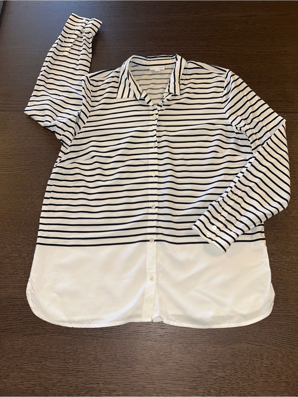 J Jill Women White & Black Stripe Long Sleeve Button Down Shirt Blouse Size M